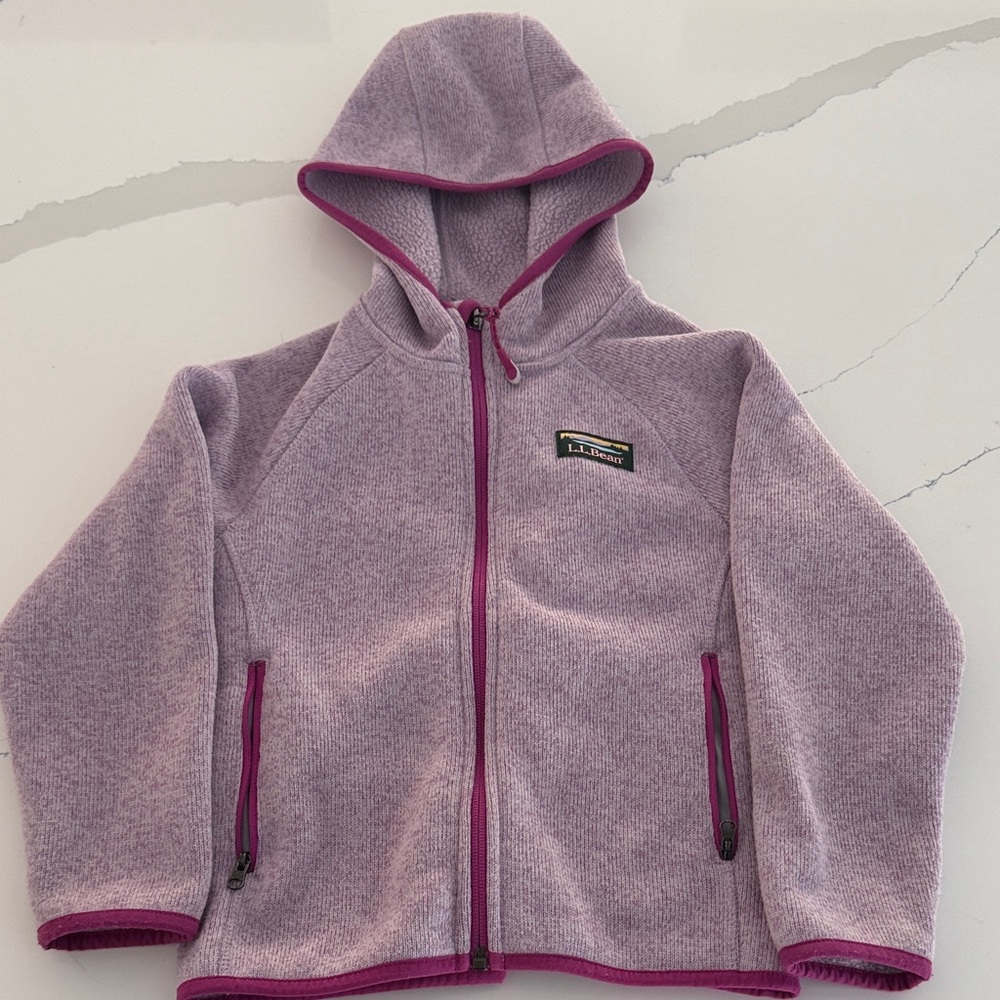 LL Bean Purple Lavender Hooded Fleece Sweater Jacket size M 5-6